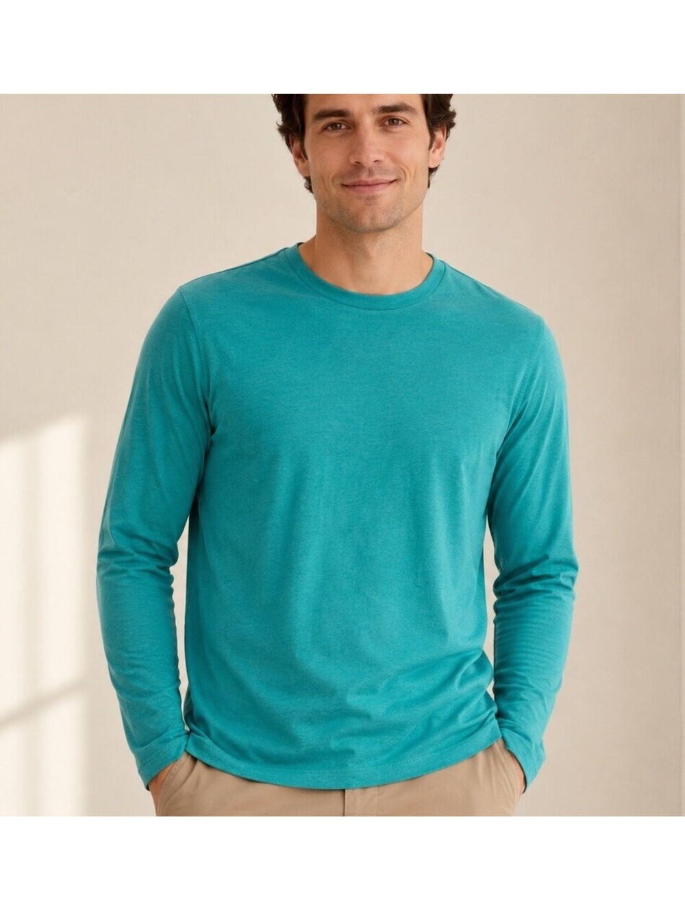 Banana Republic Men L Soft Wash Teal Long Sleeve T Shirt 100% Cotton Crewneck